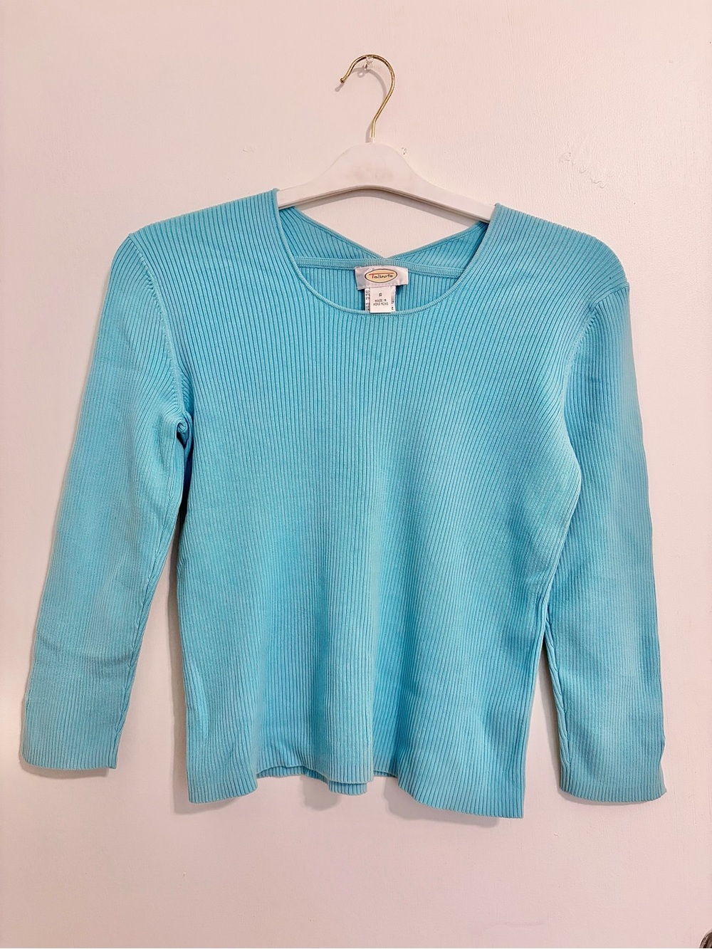 Talbots Bright Aqua Blue Ribbed Crewneck Sweater